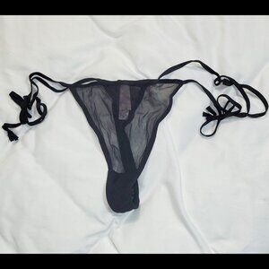 Women's NWOT Victoria's Secret Sheer Black Side Tie Thong Size M